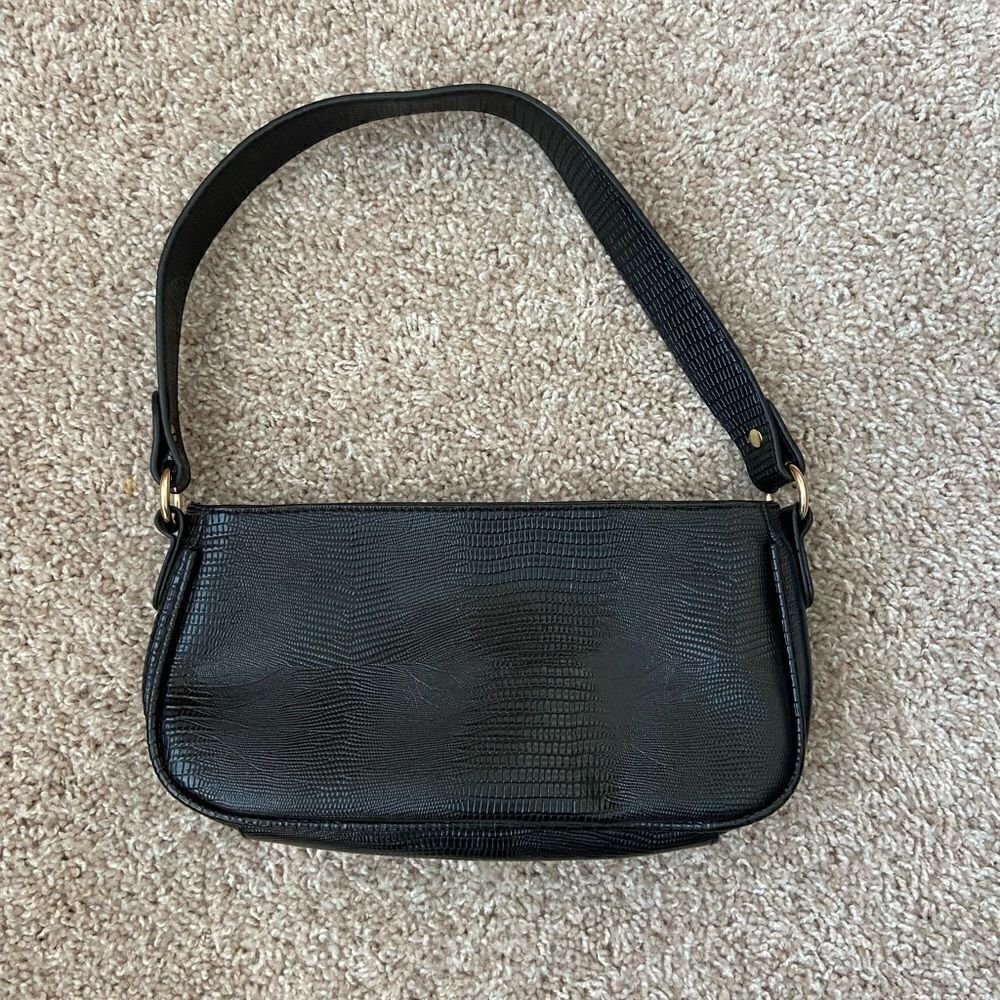 Faux Crocodile Black Shoulder Bag